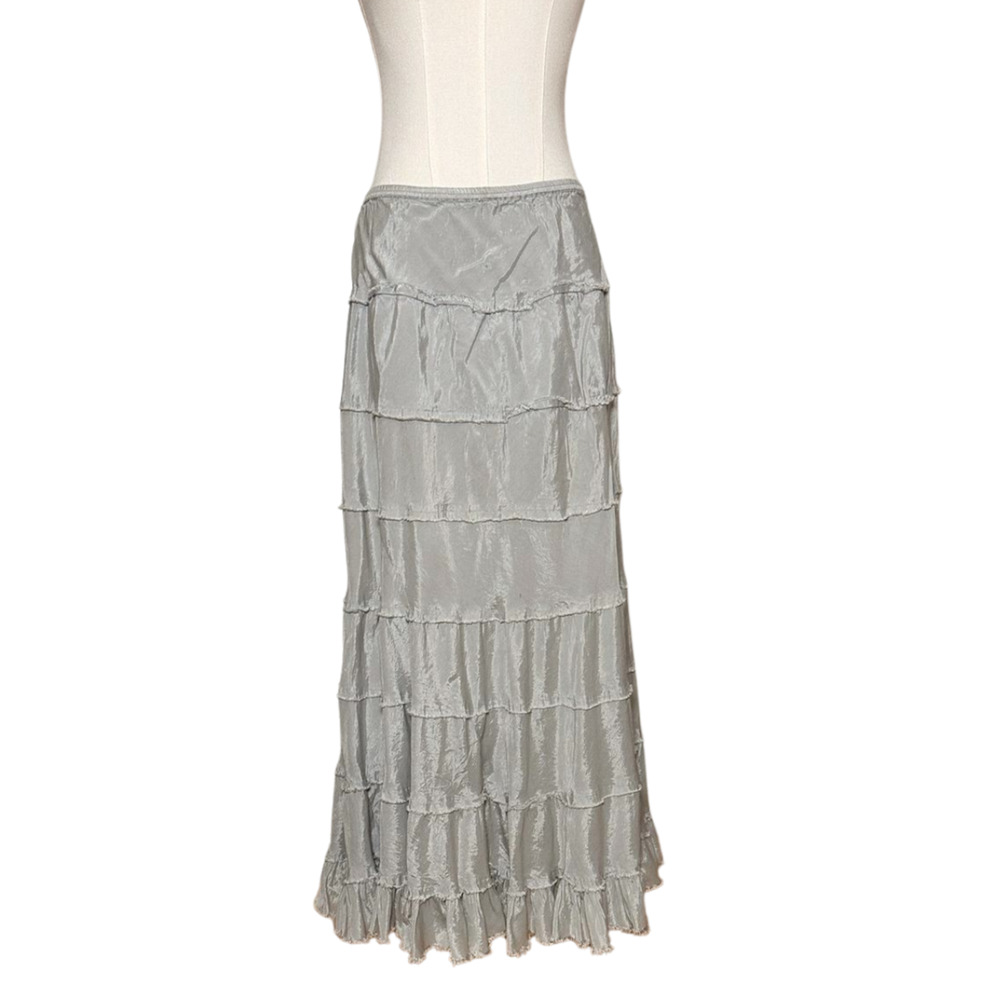 Rock & Rose Silver Gray Tiered Raw Edge Pull On Boho Maxi Skirt Large